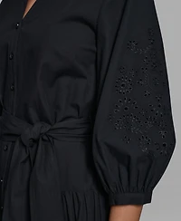 Karl Lagerfeld Paris Women's Poplin Eyelet Button Front Midi Dress