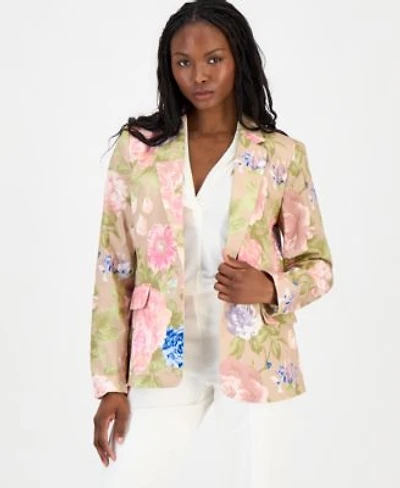 Tahari Asl Womens Printed Sateen One Button Blazer