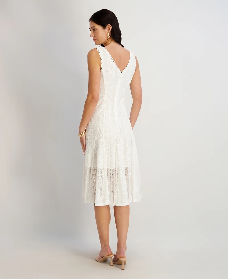 kensie Women's V-Neck Floral Lace Midi Dress