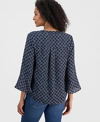 Style & Co Women's Printed Pintuck Ruffle Sleeve Top, Exclusively at Macy's