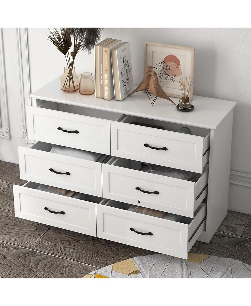 gaomon Takywep 6-Drawer Dresser for Bedroom - Farmhouse Modern Wooden Storage Chest with Metal Handles, Dresser Organizer for Bedroom, Living Room