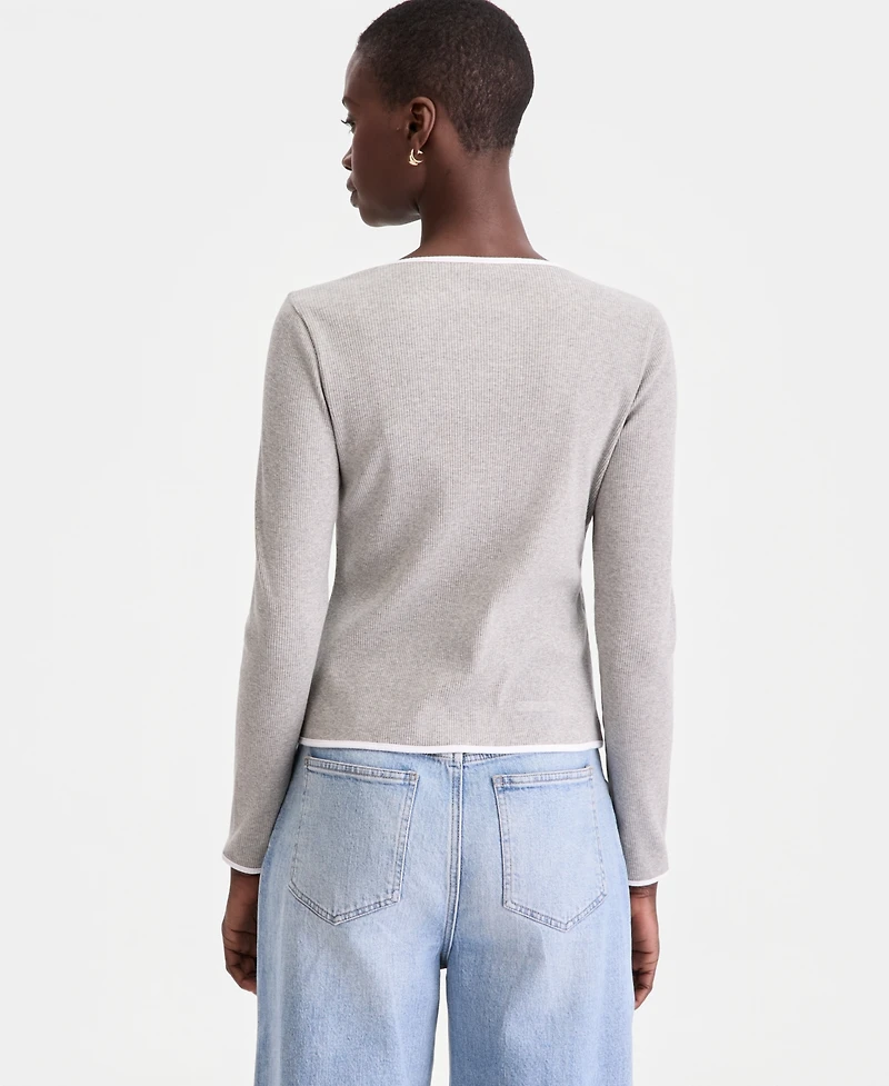 On 34th Women's Contrast-Trim Ribbed Cardigan Top, Macy's Exclusive
