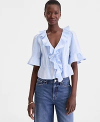 On 34th Women's Short Sleeve Ruffle-Front Cotton Blouse, Macy's Exclusive