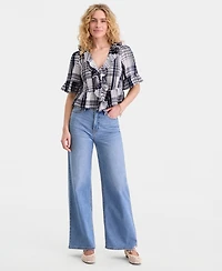 On 34th Women's Short Sleeve Ruffle-Front Cotton Blouse, Macy's Exclusive
