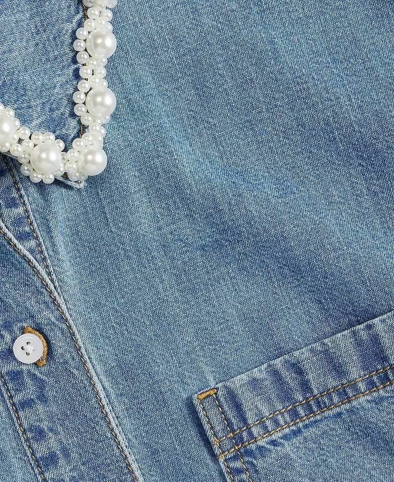 On 34th Women's Faux-Pearl-Trim Denim Shirt, Macy's Exclusive