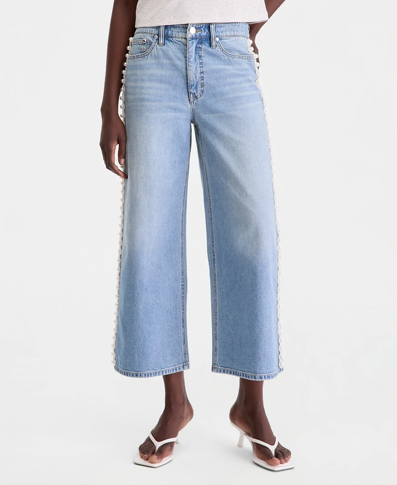 On 34th Women's High-Rise Cropped Faux-Pearl-Trim Jeans, Macy's Exclusive