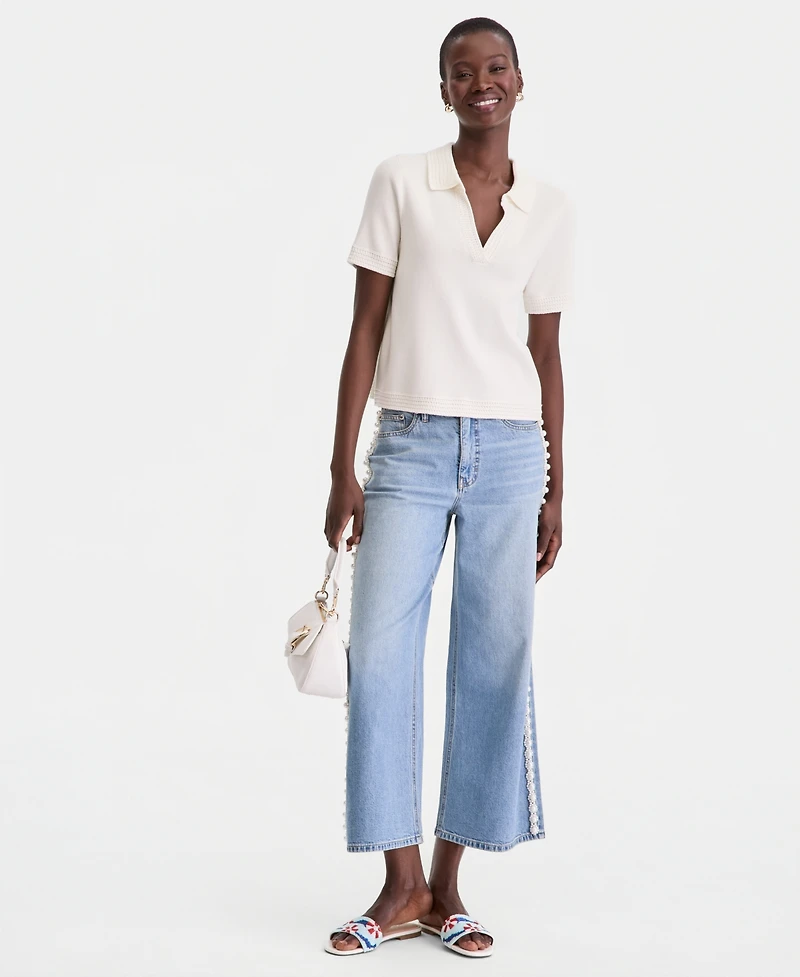 On 34th Women's Crochet Collar Short-Sleeve Sweater, Macy's Exclusive