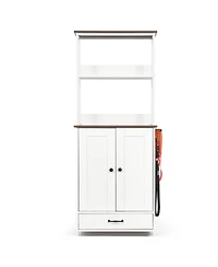 Cozito Pet Feeding Station with Pull-Out Bowls and Storage Shelves, Side Hooks, White