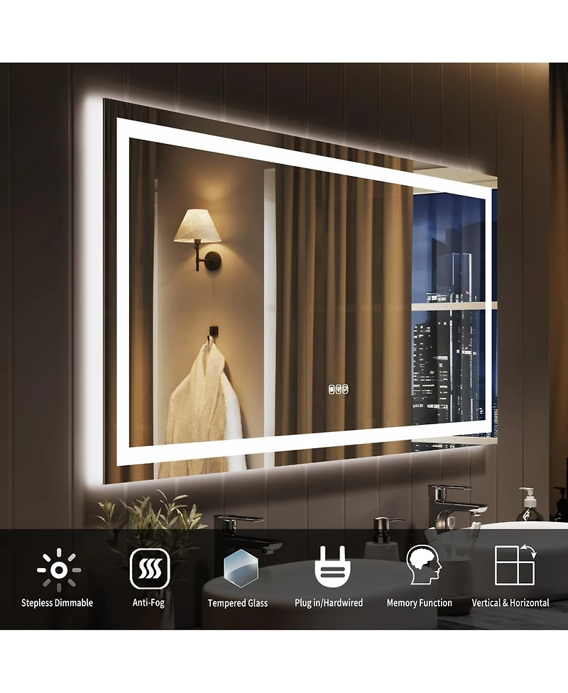 Homfan Led Bathroom Mirror with Lights, Front Lit + Backlit Vanity Mirror for Wall, Dimmable Lighted Bathroom Vanity Mirror, Anti-Fog