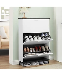 Homfan Shoe Storage Cabinet with 3 Flip Drawers, Narrow Hidden Shoe Storage Cabinet for Entryway, Freestanding Shoe Rack for Entryway Hallway
