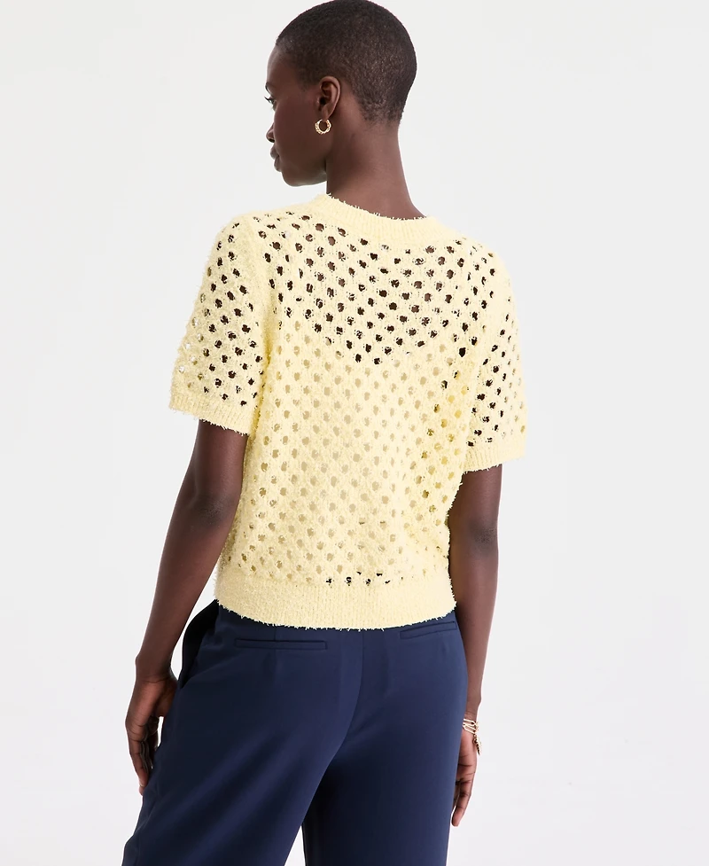 On 34th Women's Open-Stitch Short-Sleeve Sweater, Macy's Exclusive