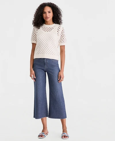 On 34th Women's Open-Stitch Short-Sleeve Sweater, Macy's Exclusive
