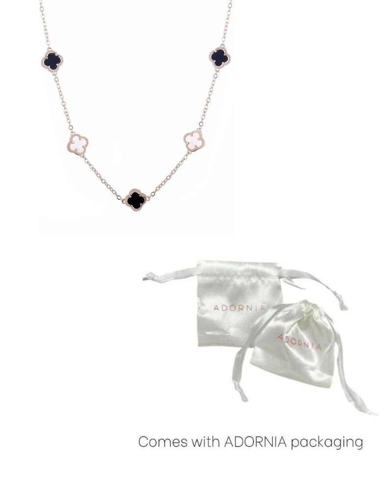 Adornia Rose Gold Mixed Black and White Clover Station Necklace