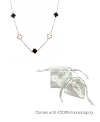 Adornia Rose Gold Mixed Black and White Clover Station Necklace