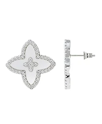 Adornia Silver Cz Mother of Pearl Statement Flower Stud Earrings