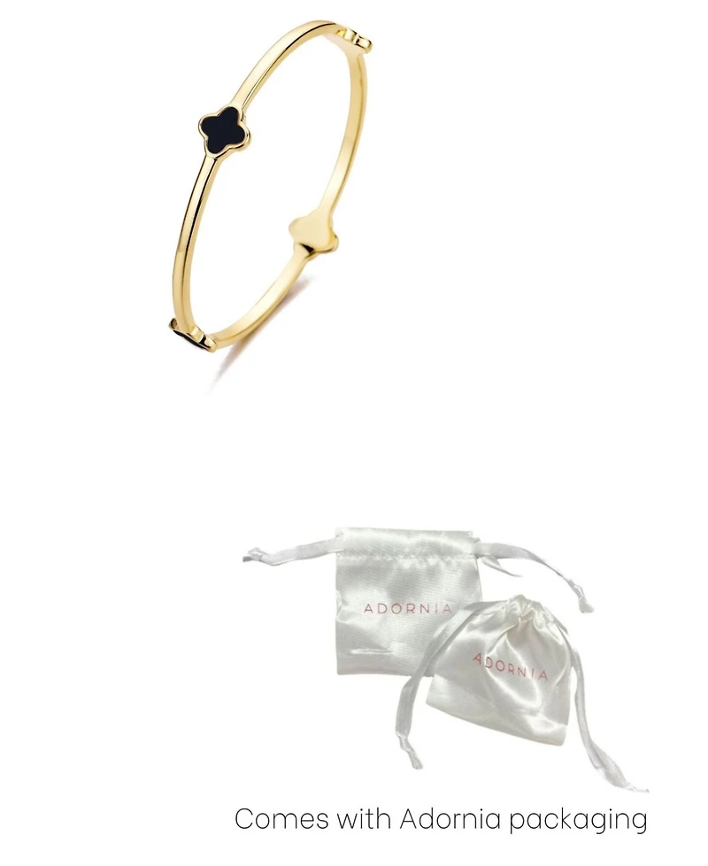 Adornia Gold Black Clover Bangle Bracelet