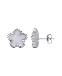 Adornia Tarnish Resistant Silver Mother of Pearl 5-Leaf Clover Stud Earrings