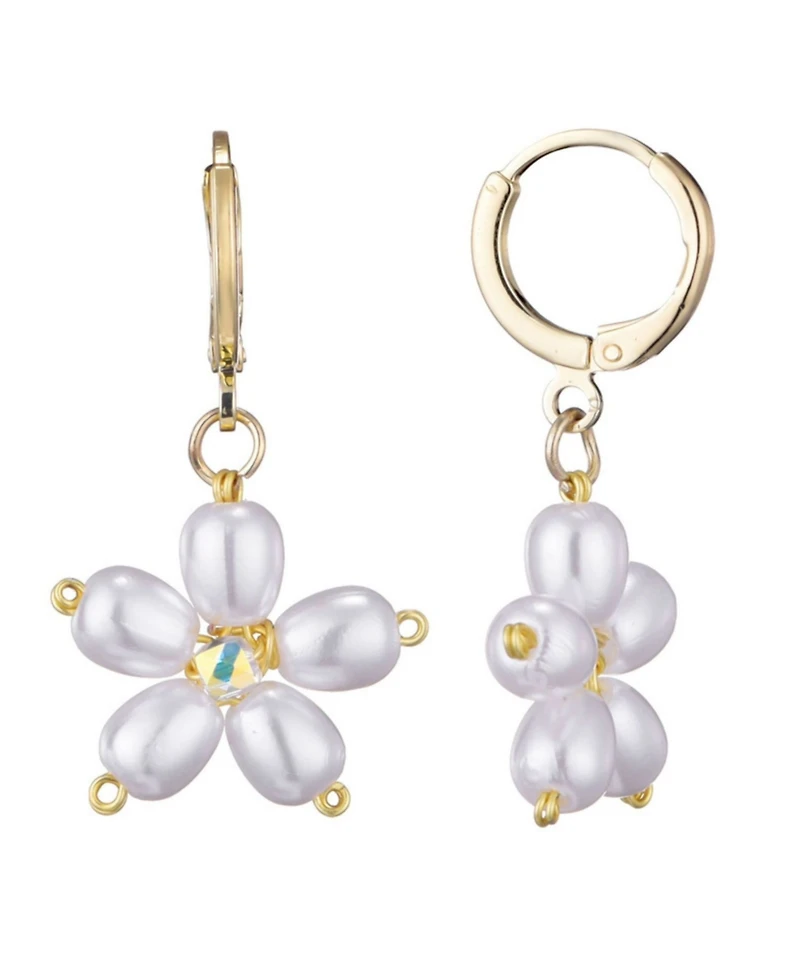 Adornia Gold Pearl Flower Huggie Earrings
