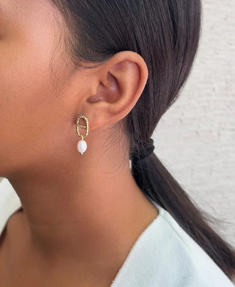 Adornia Gold Freshwater Pearl Mariner Link Drop Earrings