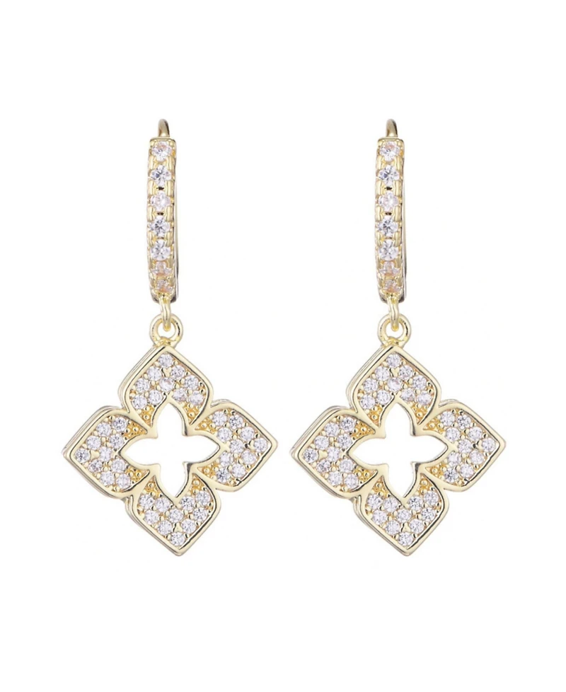 Adornia Gold Cz Pointed Clover Drop Huggie Hoop Earrings