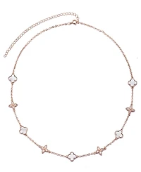 Adornia Rose Gold Mother of Pearl Cz Mixed Clover Station Necklace