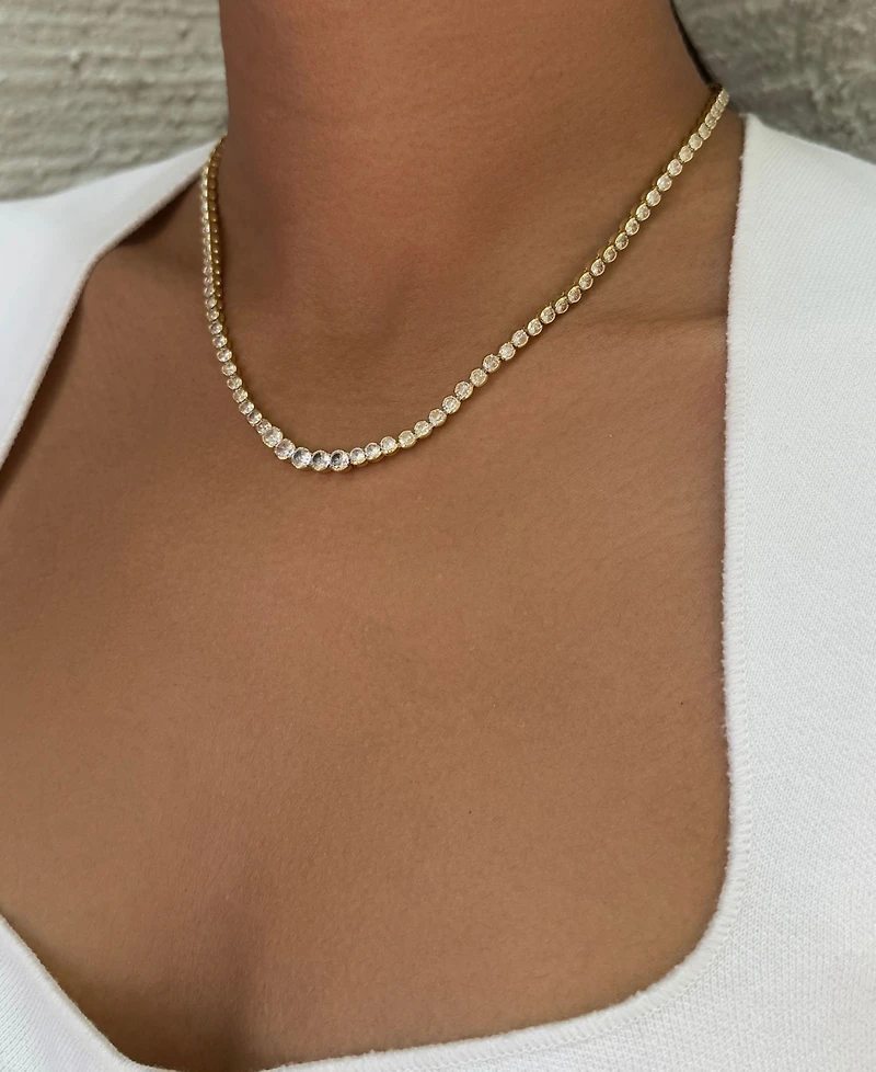 Adornia Gold Crystal Bezeled Tennis Necklace