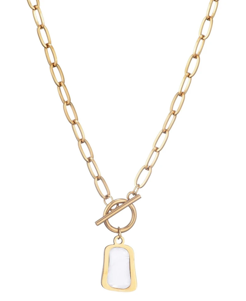 Adornia Tarnish Resistant Gold Mother of Pearl Toggle Necklace