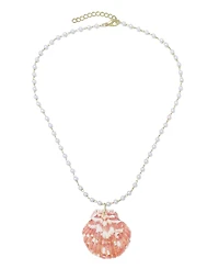 Adornia Gold Pearl Pink Shell Rosary Necklace