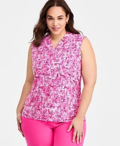 Kasper Plus Pleated V-Neck Sleeveless Top