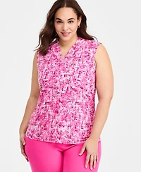 Kasper Plus Pleated V-Neck Sleeveless Top