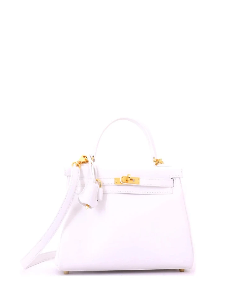Pre-Owned HERMES Kelly 25 Handbag White Swift with Gold Hardware