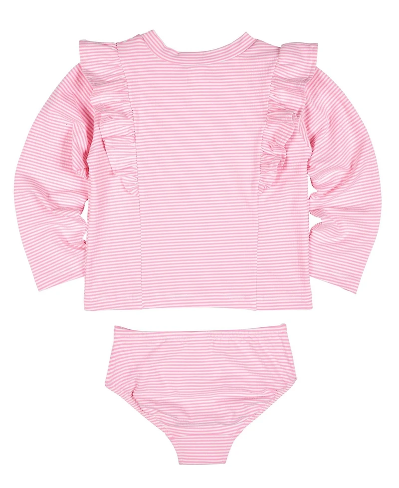 Florence Eiseman Toddler Girls Stripe Seersucker Rashguard Swimsuit with Flower