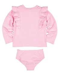 Florence Eiseman Toddler Girls Stripe Seersucker Rashguard Swimsuit with Flower
