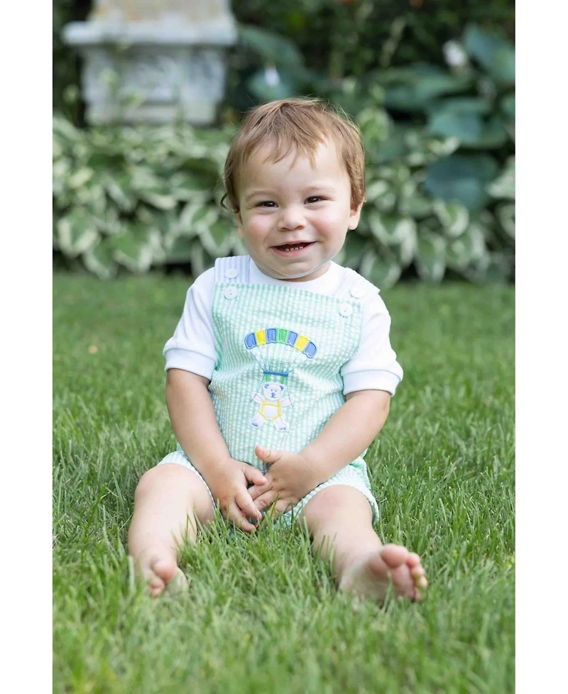 Florence Eiseman Baby Boy Seersucker Shortall With Parachute Bear