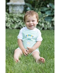 Florence Eiseman Baby Boy Seersucker Shortall With Parachute Bear