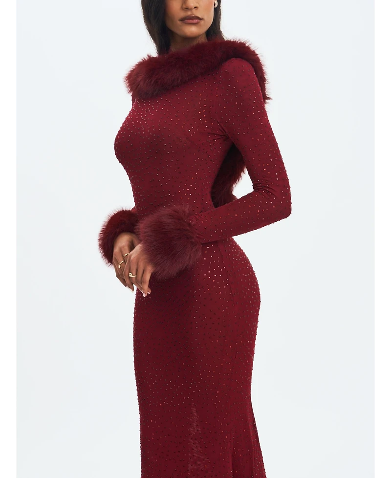 Miss Circle Women's Rhinestone Mesh Low Back Mermaid Gown