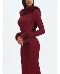 Miss Circle Women's Rhinestone Mesh Low Back Mermaid Gown