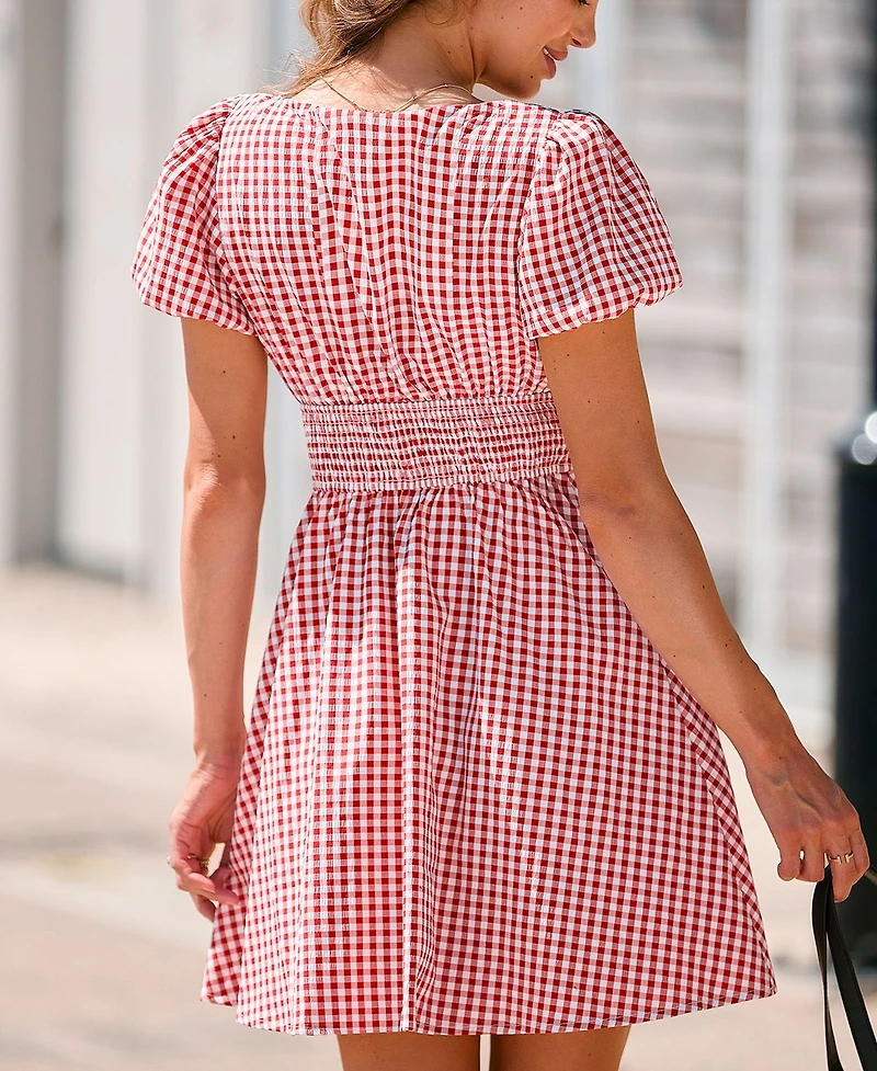 Cupshe Women's Strawberry Jam Gingham Mini Beach Dress