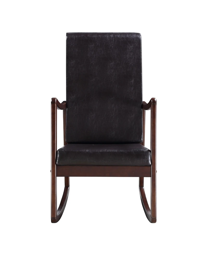 Flynama Dark Brown and Espresso Contemporary Rocking Chair with Armrest Removable Foam Cushions Faux Leather Upholstery