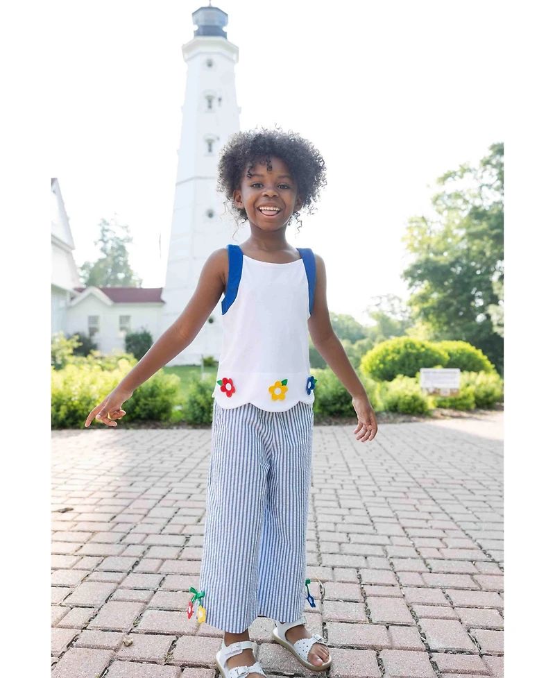 Florence Eiseman Little Girls Knit Top With Scallop Hem And Flowers