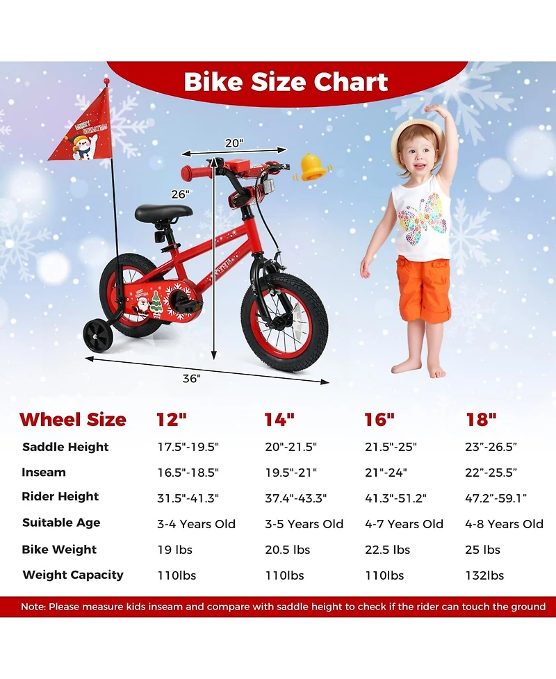 Mecale Inch Kids Bike Adjustable with Christmas Music & Flag for Aged Years Old