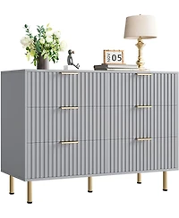 gaomon Zebra Six-Drawer Cabinet with Large Desktop, Modern Honeycomb Design, Gold Handle, Practical Storage Solution, and Artistic Sense for Bedroom