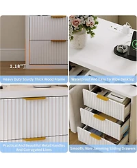 gaomon Fluted Nightstand with Charging Station, Bedside Table with 3 Drawers Storage Space