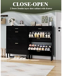 gaomon Narrow Shoe Cabinet Storage for Entryway, 3 Drawers, Freestanding Organizer Wooden,Shoe Rack with 3-Tier Adjustable Shelves
