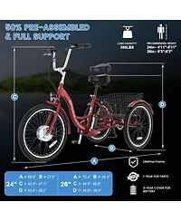 Mooncool 350W Electric Tricycle for Adults with 24" x 2.1" Wheels