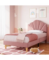 gaomon velvet upholstered design with an adjustable headboard sturdy wood slat support is offered as a platform bed frame