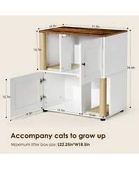 Cozito Double Cat Litter Box Enclosure Cabinet with Shelf and Scratching Post, Fits Two Litter Boxes, White and Vintage Finish