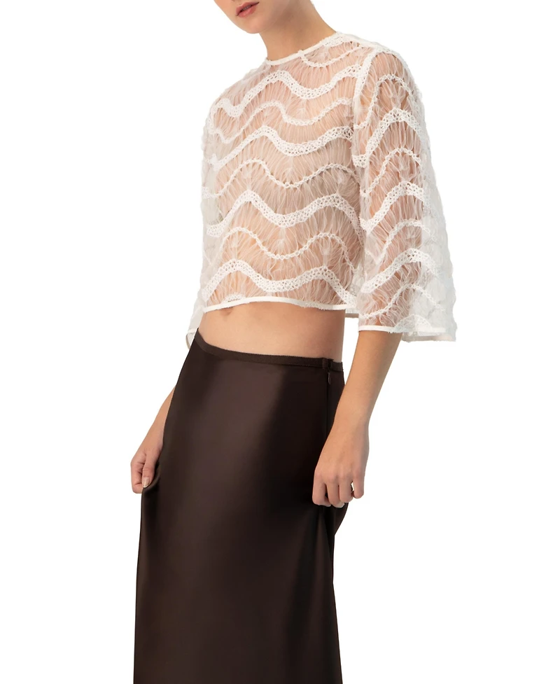 Ivonne Women's Bell Sleeve Sheer Blouse