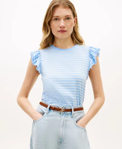 Tommy Hilfiger Women's Frill-Sleeve Crewneck Top