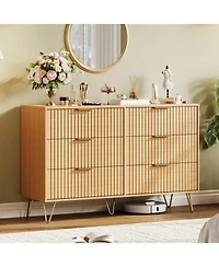 gaomon Fluted Dresser for Bedroom with 6 Drawers,47'' Wide Modern Chest of Wooden Drawers Metal Handle,Wide Clothes Storage Organizer
